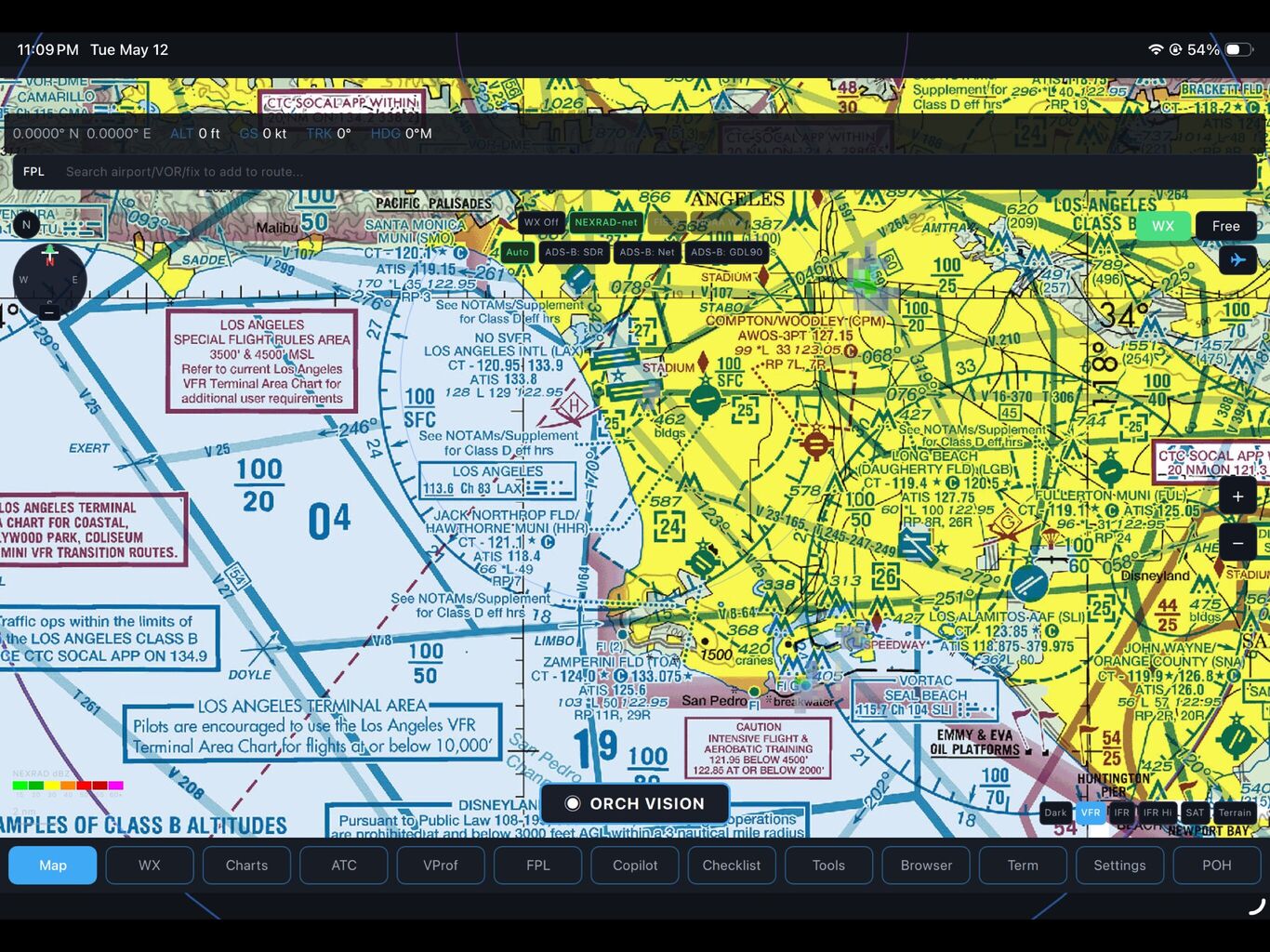 Carte avec affichage PFD — Burbank / Van Nuys